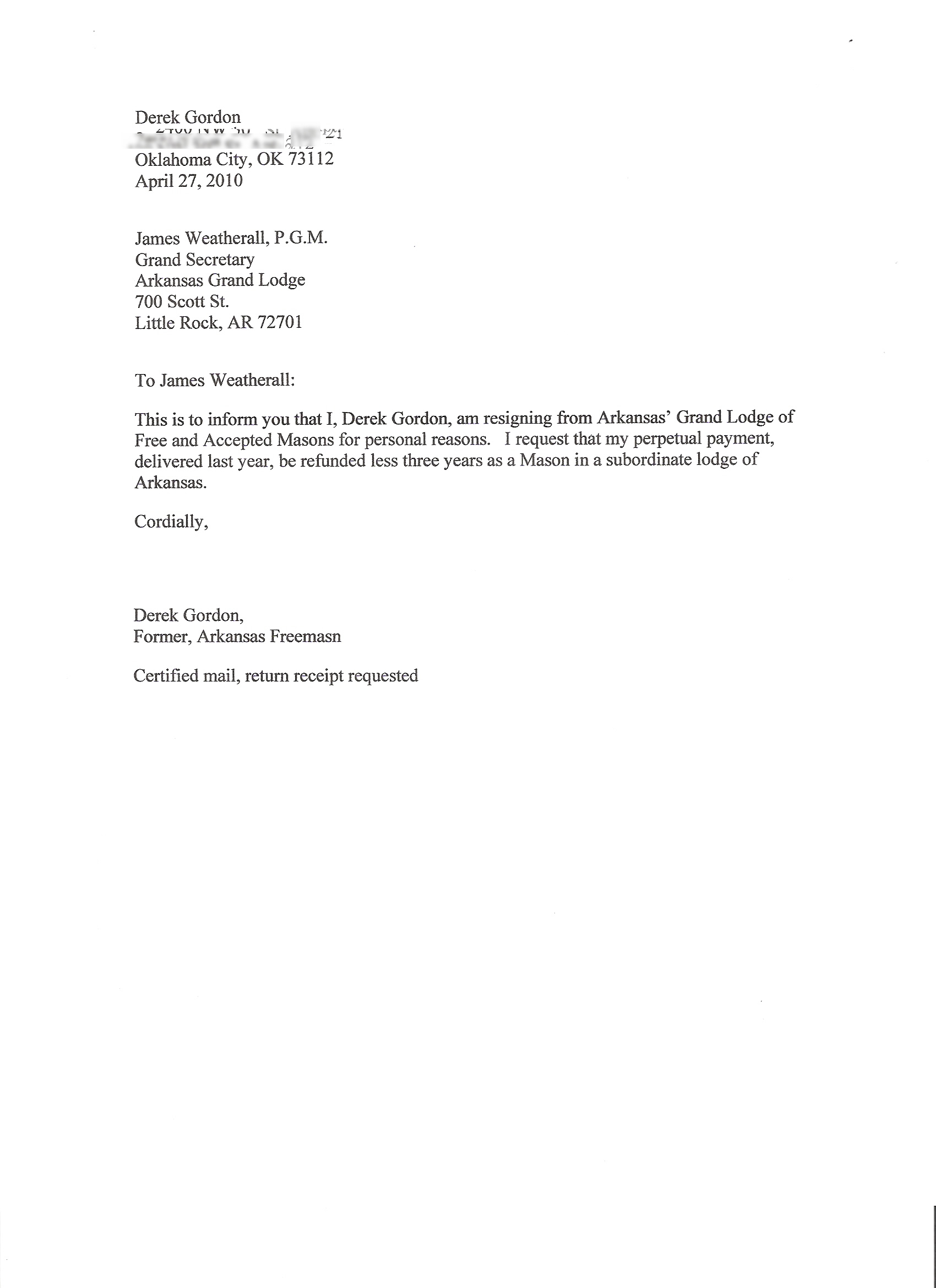 Resignation Letter - 24 Hour Notice.